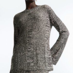 COS Flared-Sleeve Rib Panel Top - Gray/Black Melange - XS